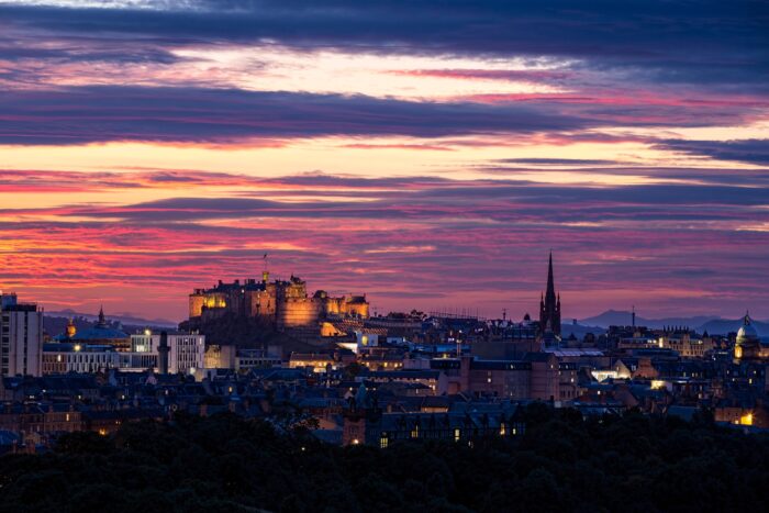 A view of Edinburgh at sunset